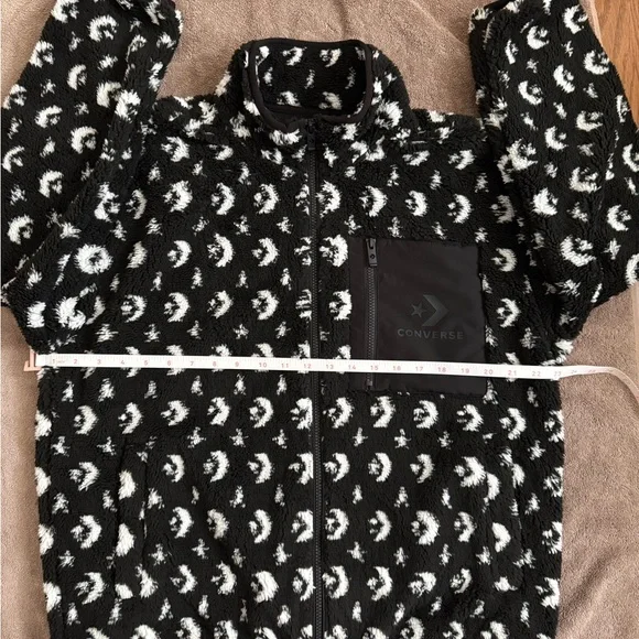 🖤🤍Converse Black and White Patterned Fleece Teddy Full Zip Jacket NWT Size Large - Picture 8 of 12